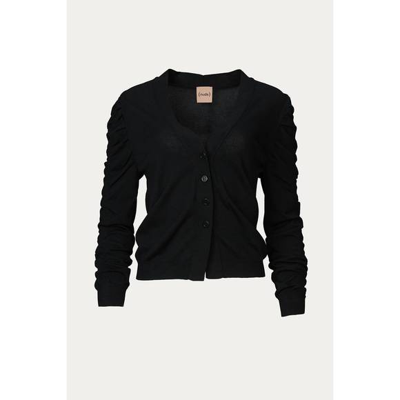 NEW NUDE gathered-detail cardigan in black - Picture 2 of 5